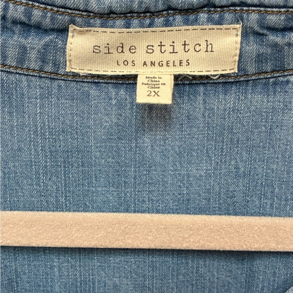 New Side Stitch Light Blue Denim Look Top - Picture 2 of 4